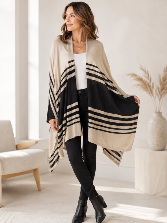 H&M Sweaters - H&M Tan Black Striped Boho Poncho Cardigan | XS-M Fit